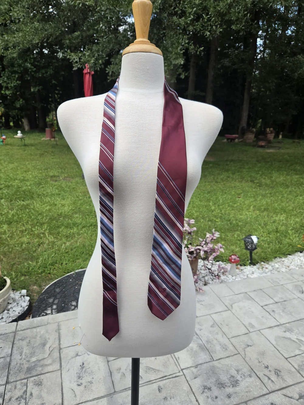 Pierre Cardin Maroon Striped Silk Necktie